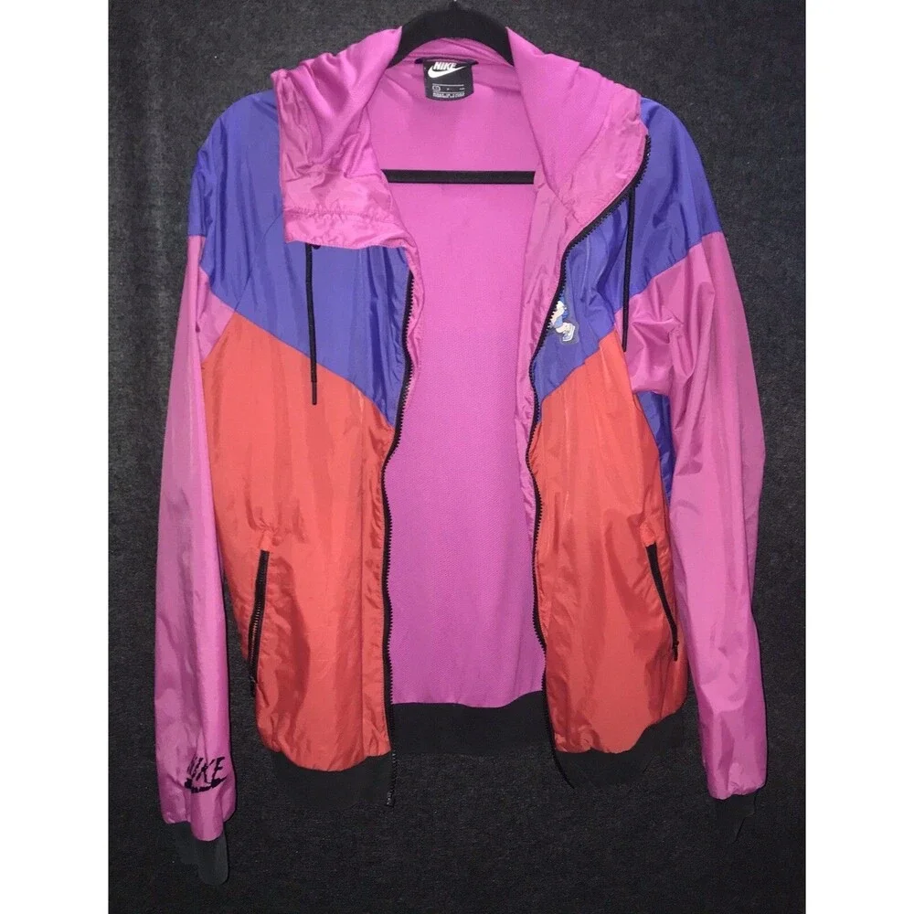 Nike Vtg Hike Man Hood Windbreaker Small‎ Retro Jacket Red Blue Pink Colorblock - Picture 8 of 12